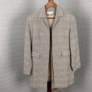 Amanda Smith Coat‎ Women 8Petite Tan Blue Green Woven Tweed Open Classic Career